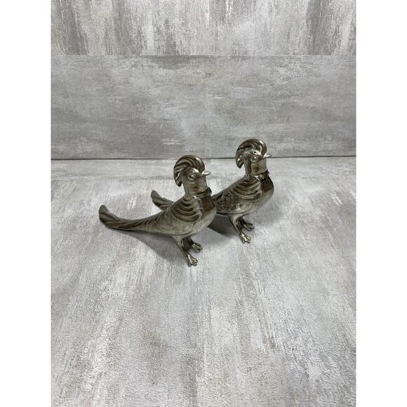 Pheasant Bird Salt & Pepper Shakers Pair Figurines Silver Tone Tabletop Decor - Picture 1 of 13